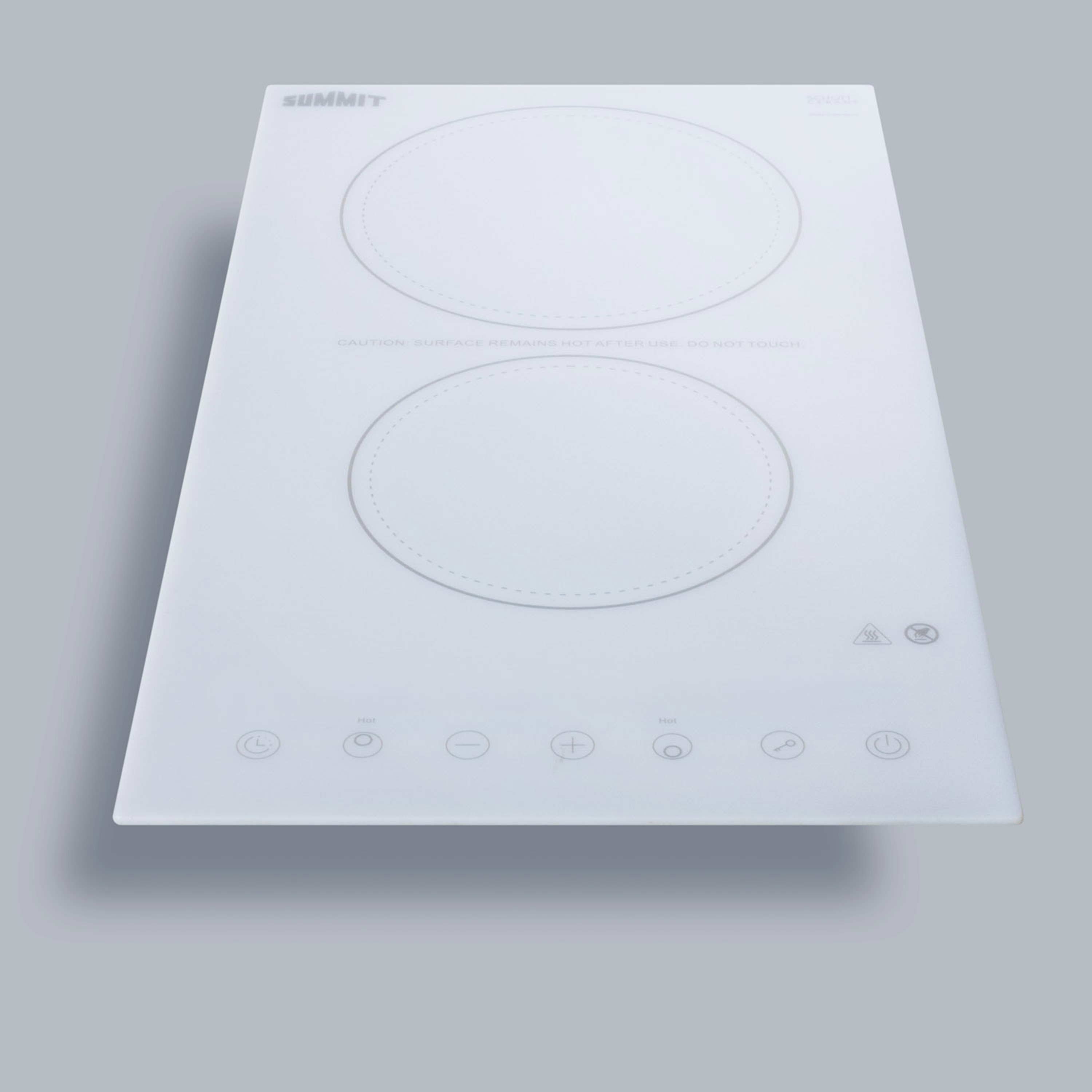 230V 2-burner cooktop in white ceramic Schott glass with digital touch controls, 3000W